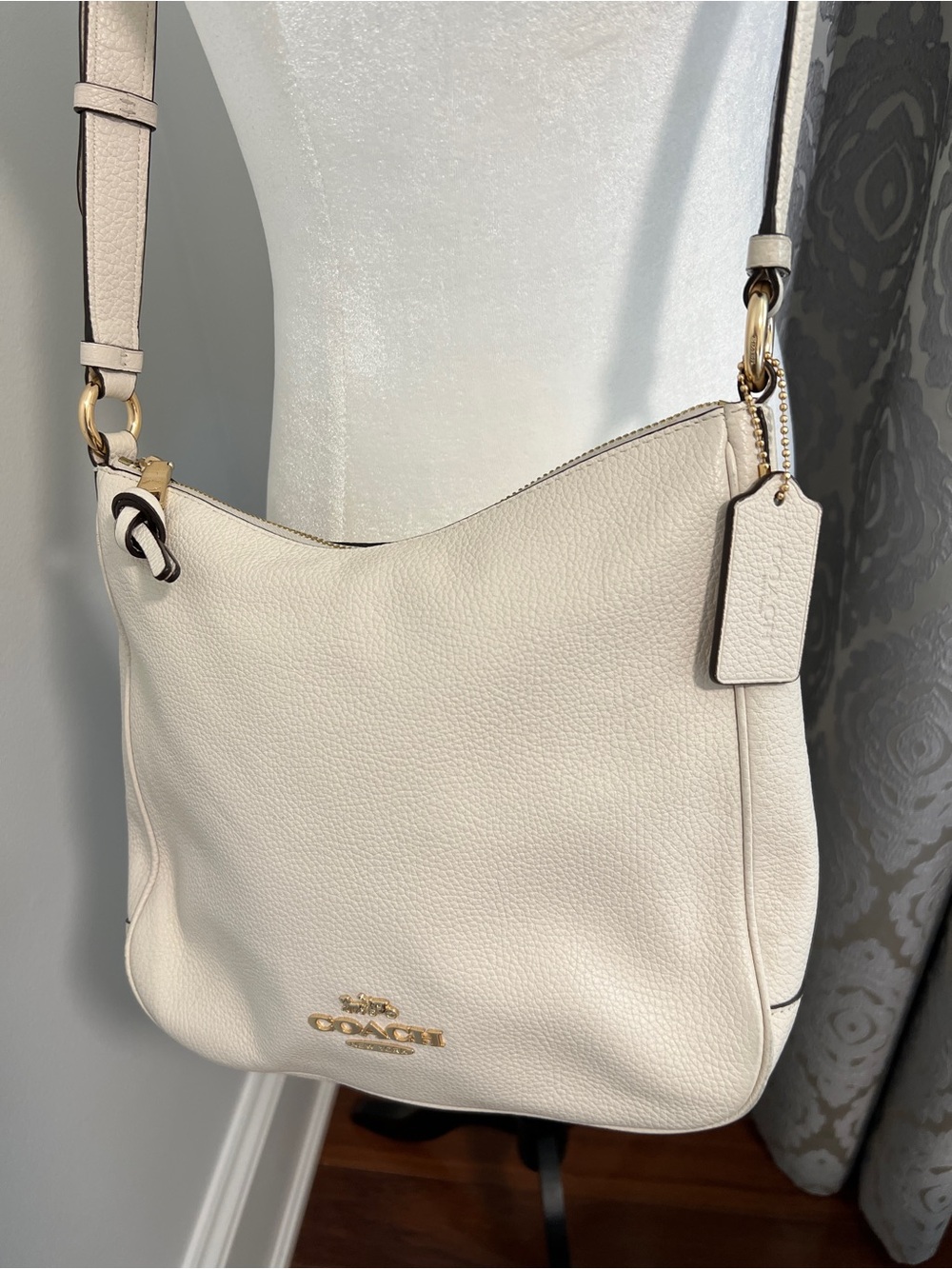 Coach Pebbled Leather Hobo Bag in Off-White CHALK